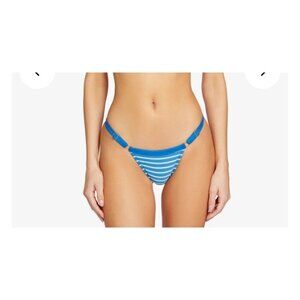 Robin Piccone Parker Bikini Bottom Sz M Teal Blue Stripe Low Rise NWT